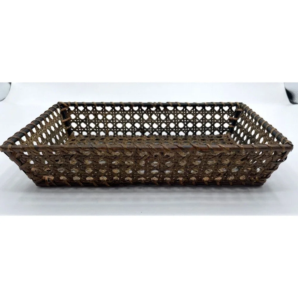 Vintage Cane Rattan Guest Towel Napkin Holder Tray 10